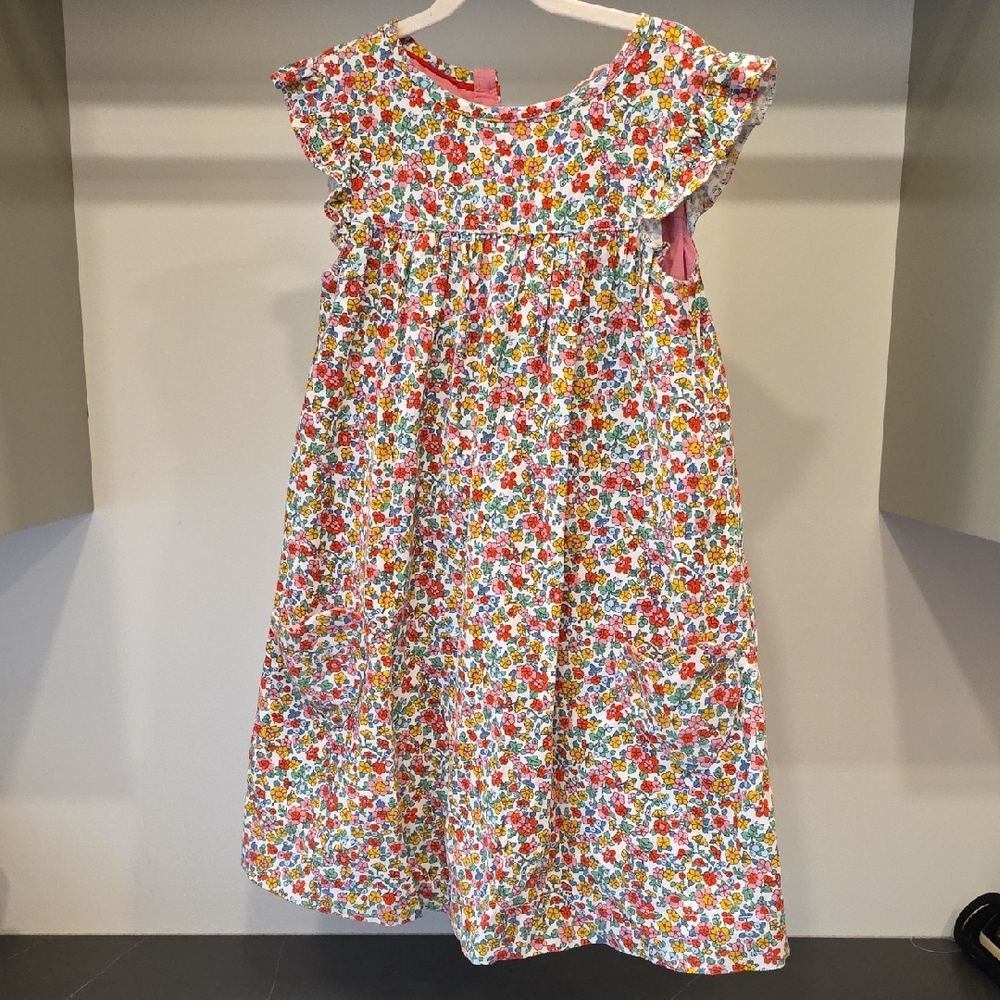 Mini Boden Floral Cotton Dress in White with Red, Pink, Yellow & Green